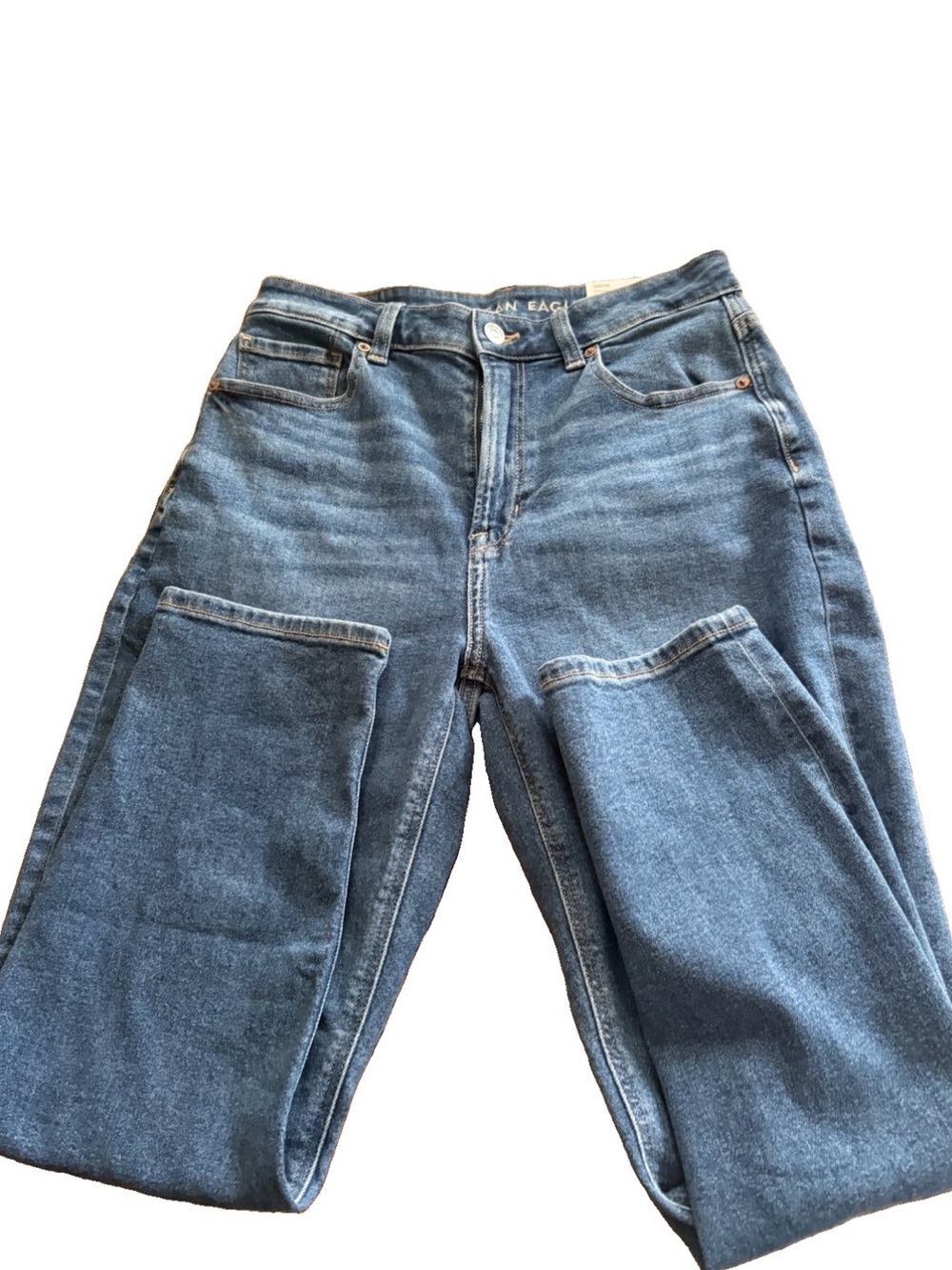 NWT American Eagle Mom Jeans  high rise classic blue stretch denim 6 short/28w
